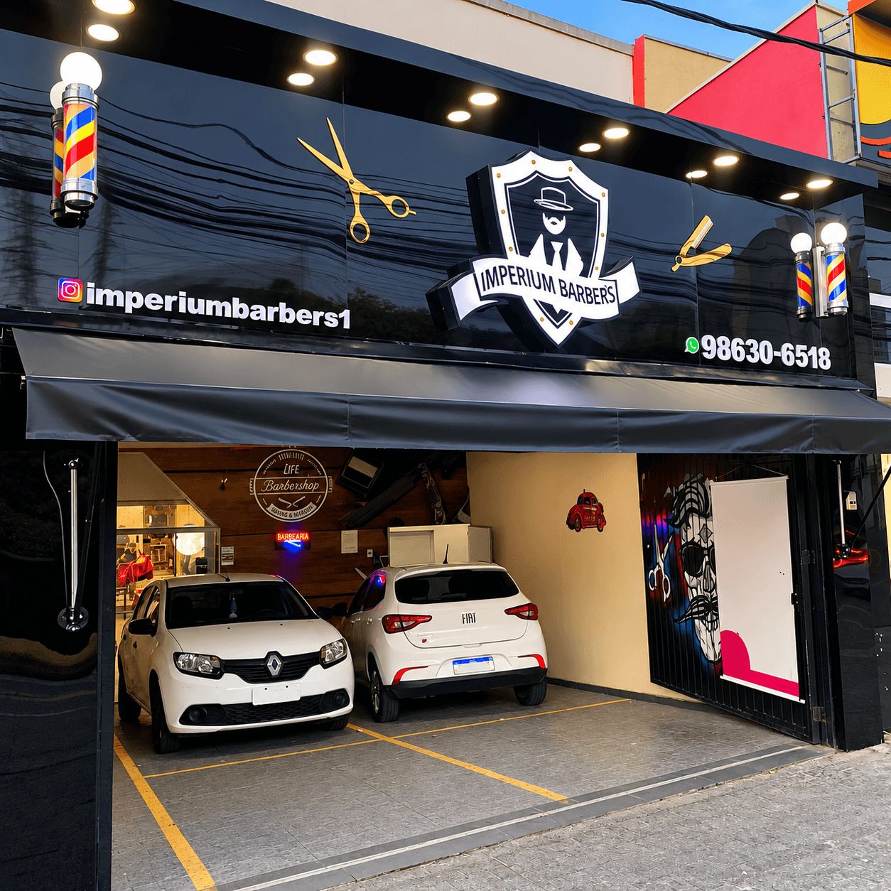 Fachada da Imperium Barber's com estacionamento próprio